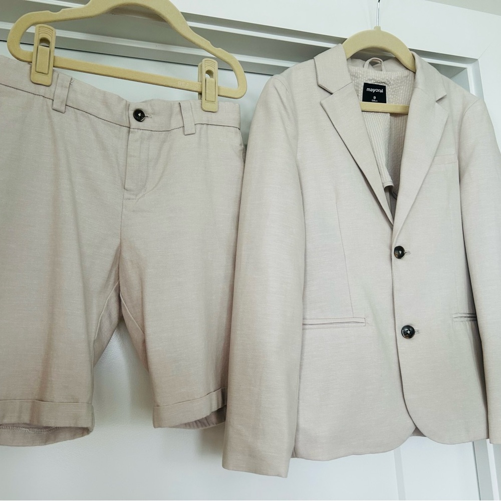 Mayoral Boys Beige Linen 2 Piece Blazer and Shorts Set (9Y)